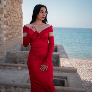 Μάξι φόρεμα με πρόσθετο μανίκι (Red)