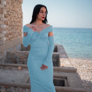 Μάξι φόρεμα με πρόσθετο μανίκι (Cyan)