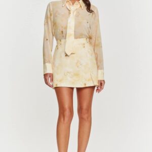 ΣΕΤ ΠΟΥΚΑΜΙΣΟ SEE THROUGH ΜΕ ΓΡΑΒΑΤΑ & ΦΟΥΣΤΑ SHORTS FLORAL (ΚΙΤΡΙΝΟ)